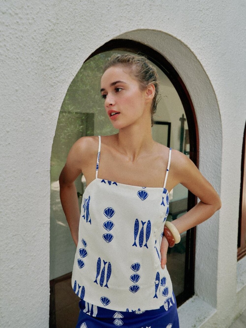 Zara Printed Button Top Fish Print Size X-Small NWT